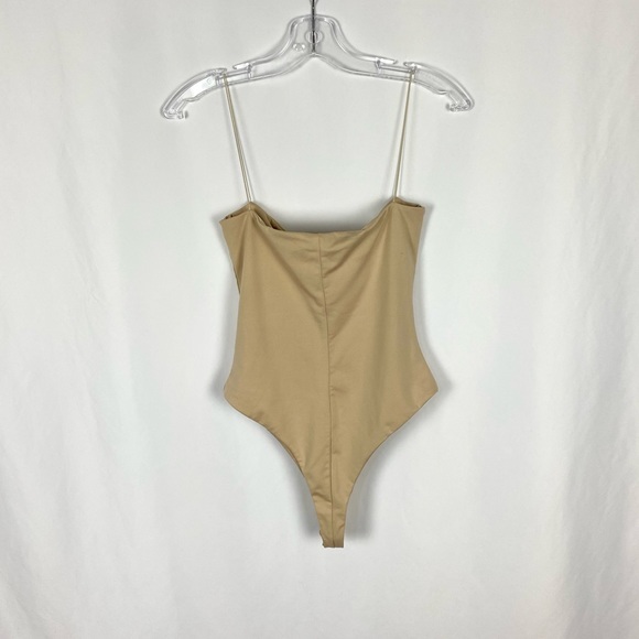 Meshki Square Neck Spaghetti Strap Beige Bodysuit Size Large - Picture 3 of 4